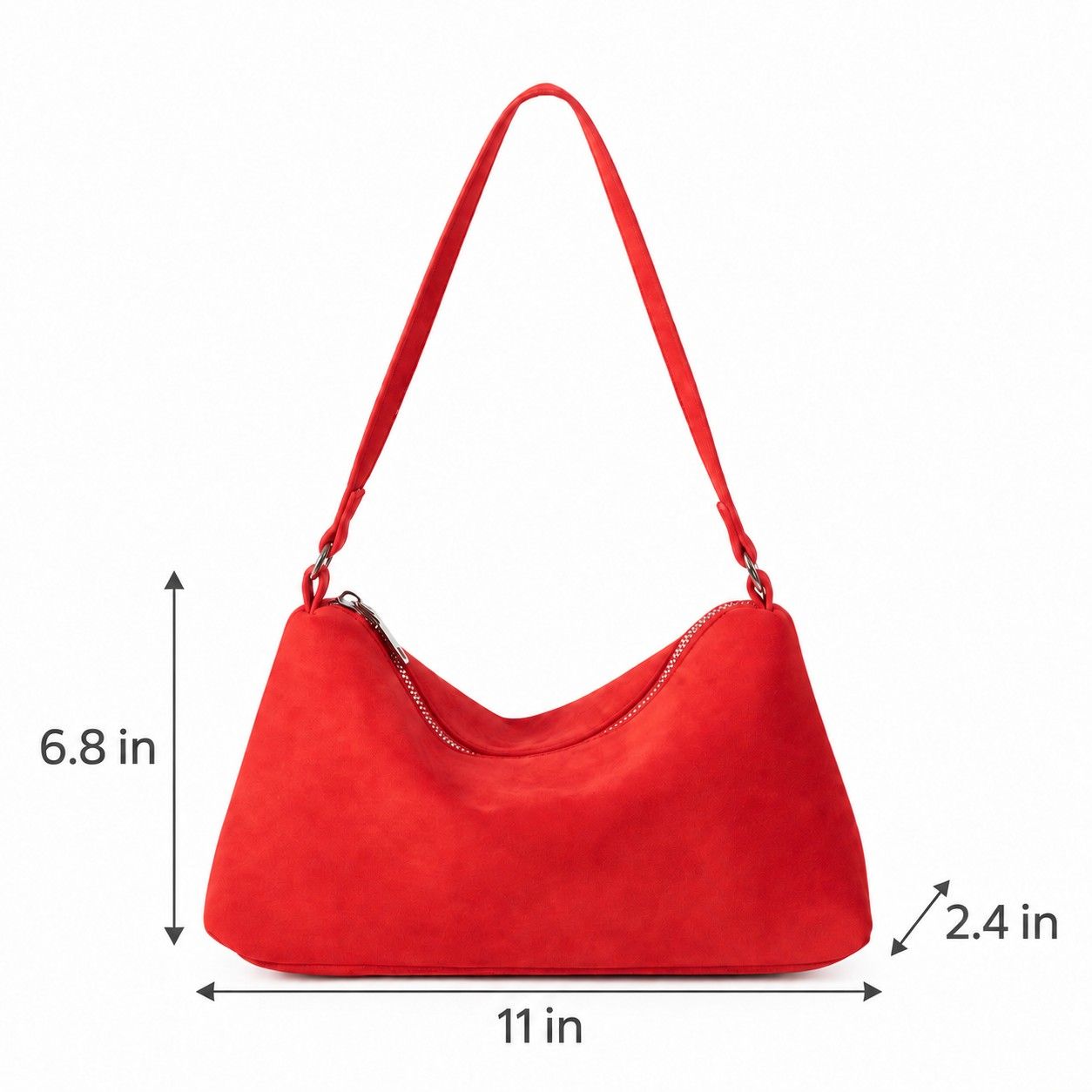Faux Suede Hobo Shoulder Bag with Zip Closure and Interior Pockets