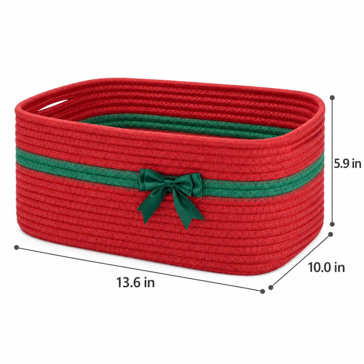 Woven Cotton Cord Rectangular Holiday Storage Basket with Bow