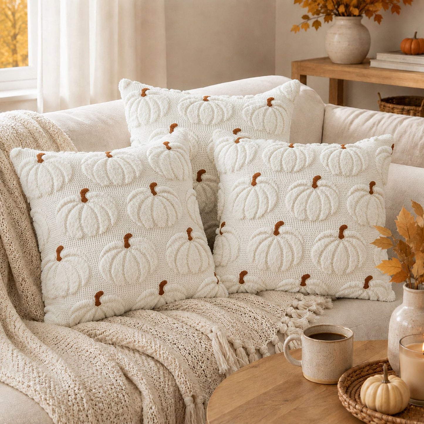 Textured Pumpkin Decorative Throw Pillow Cover for Sofa Bed Chair Fall Decor