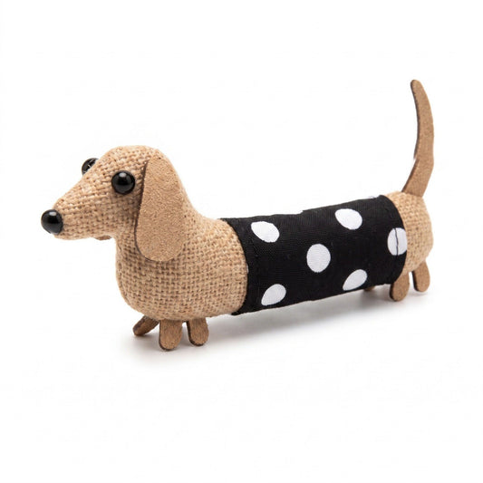3pc Dachshund Dog Hair Clip Set Polka Dot Fabric Puppy Barrettes