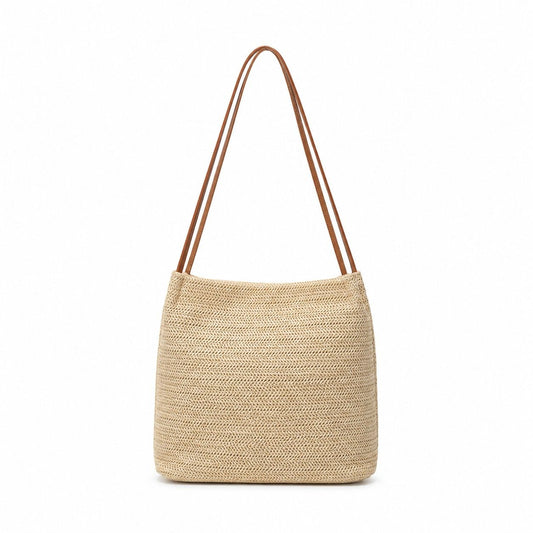 Woven Look Bucket Shoulder Bag with Magnetic Closure and Long Strap