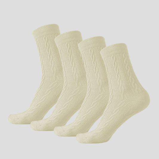 Classic Crew Socks Cable-Knit Cotton for Casual Stability and Comfort 2 Pairs