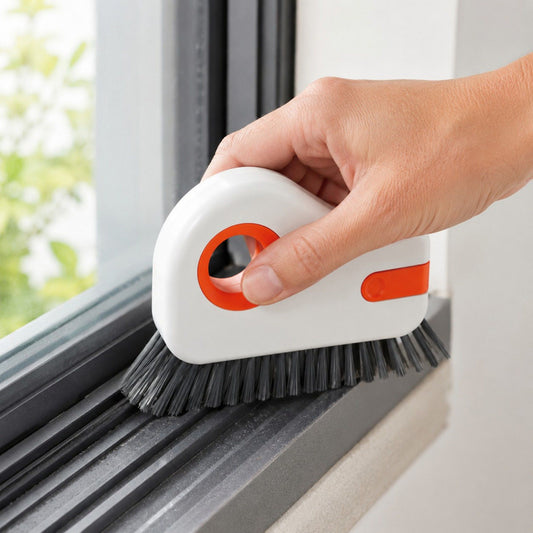 2-Piece Handheld Window Track Cleaning Brush with Built-In Scraper for Grooves, Sills and Tight Spaces