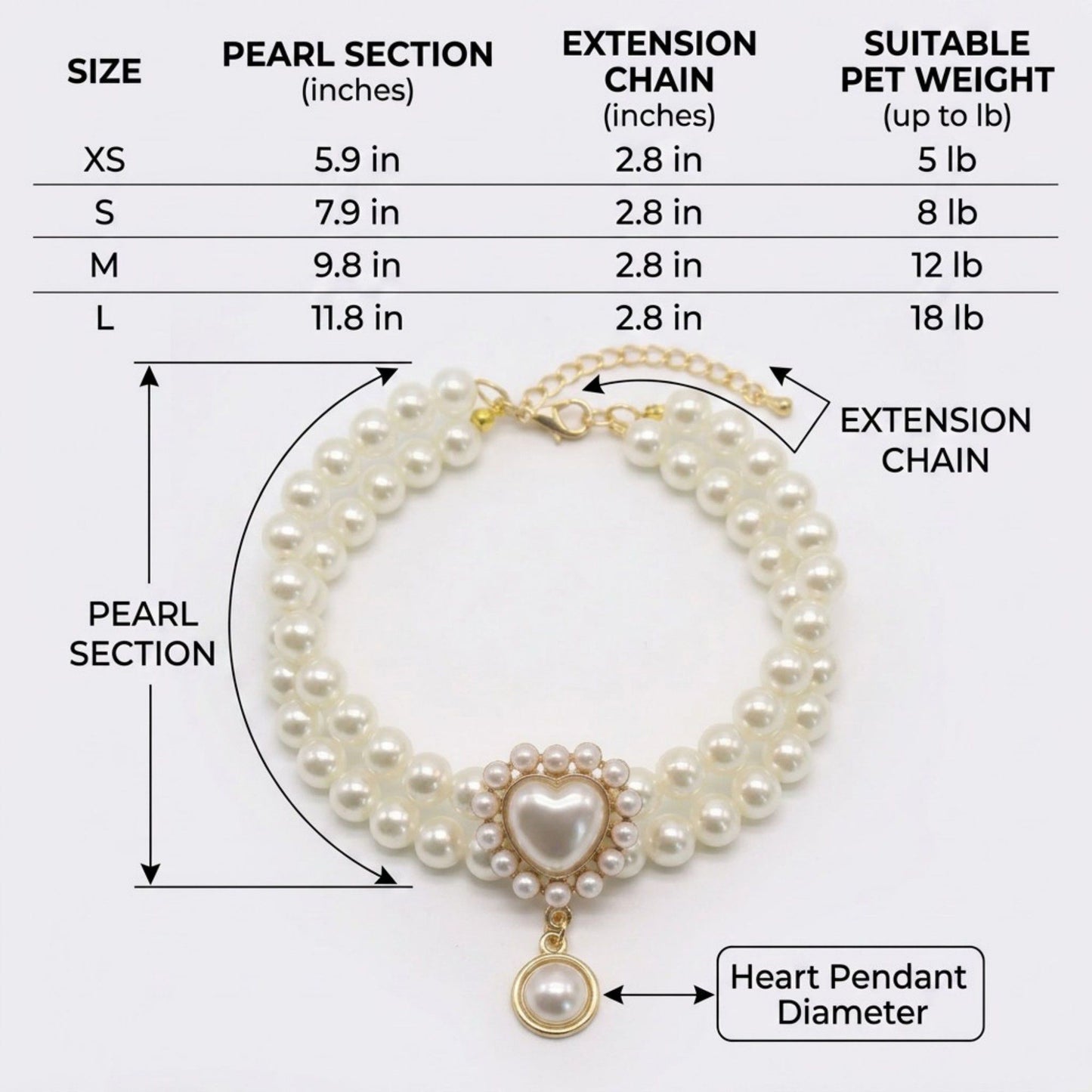 Double Strand Faux Pearl Pet Necklace Heart Gem Pendant Adjustable Collar Jewelry for Cats and Small Dogs