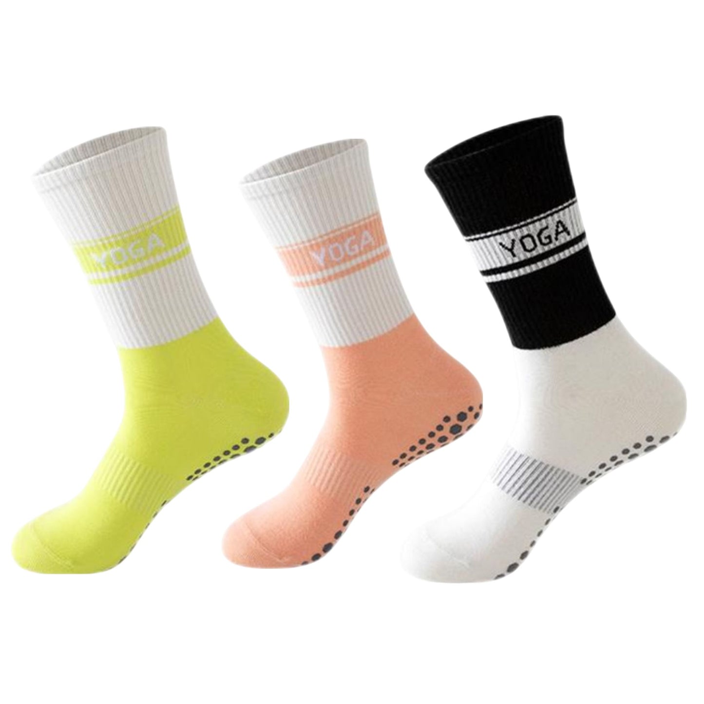 3 Pairs Non-Slip Yoga Crew Socks Soft Cotton Grip Sole Ribbed Cuff for Fitness
