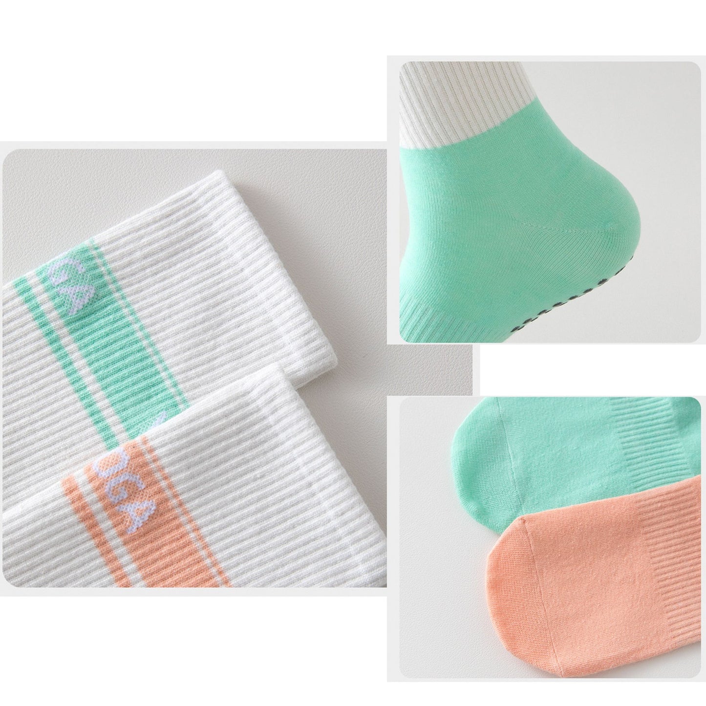3 Pairs Non-Slip Yoga Crew Socks Soft Cotton Grip Sole Ribbed Cuff for Fitness