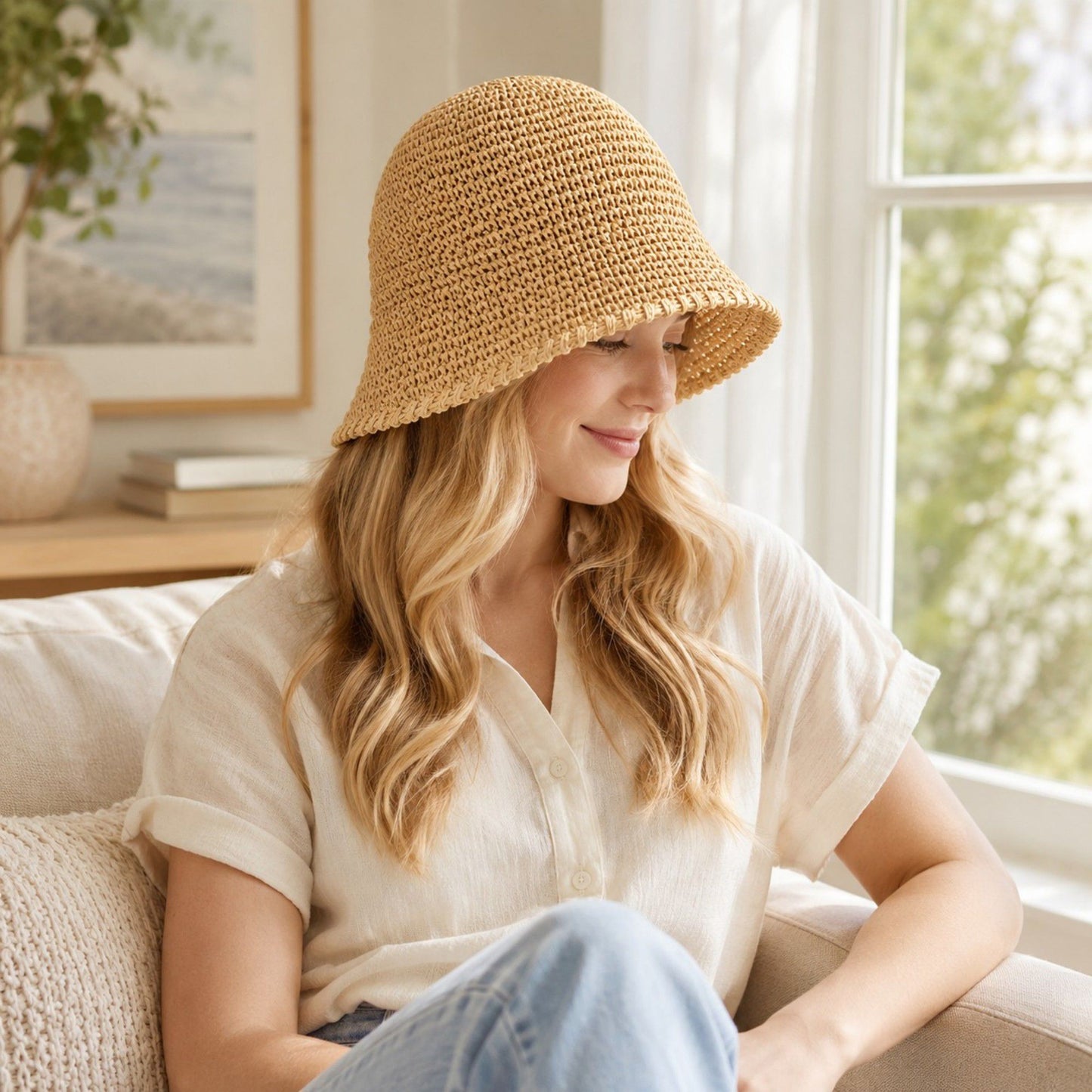 Summer Bucket Hat - Lightweight Straw Sun Hat for Vacation and Beach