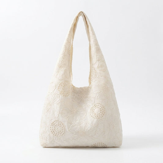 Embroidered Floral Hobo Bag with Shoulder Handle and Inner Pocket