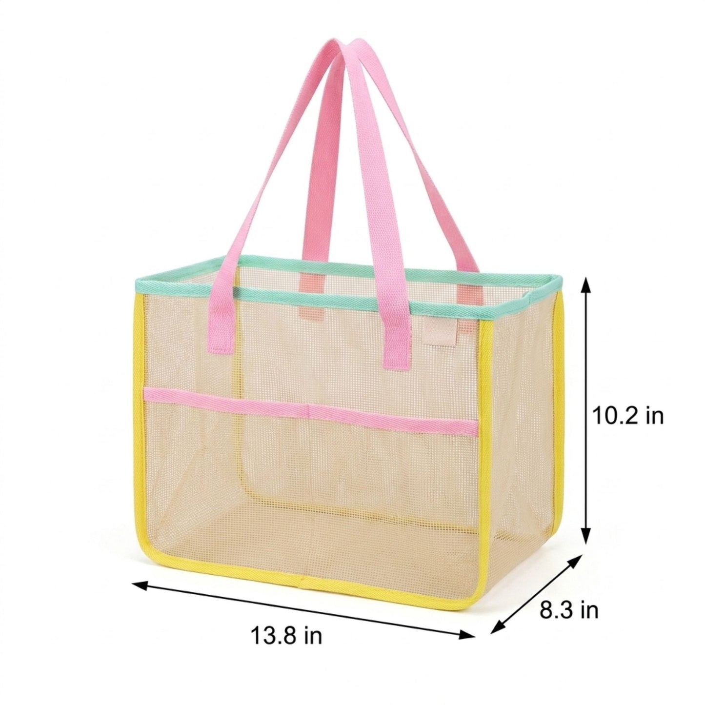 Mesh Tote Bag with Colorblock Trim and Shoulder Handles