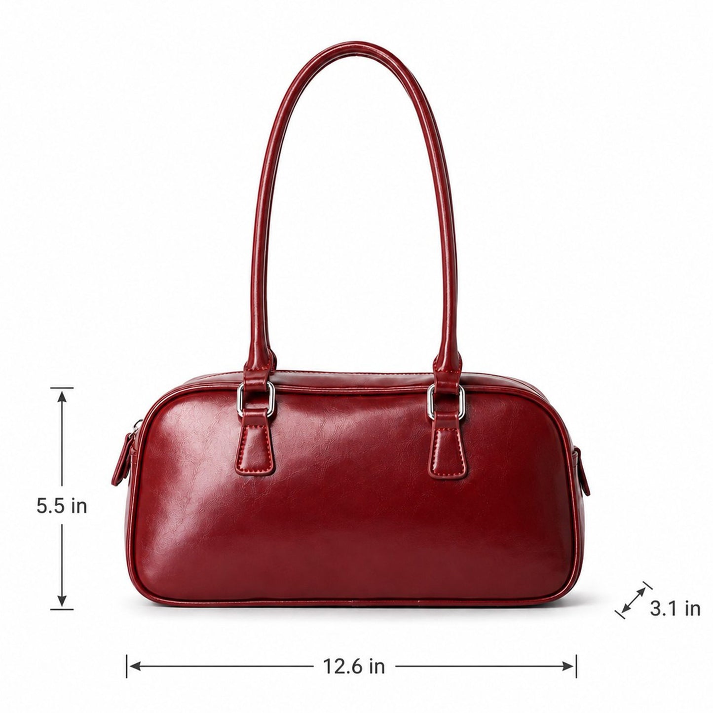 East West Faux Leather Bowler Shoulder Bag with Double Handles and Zip Closure