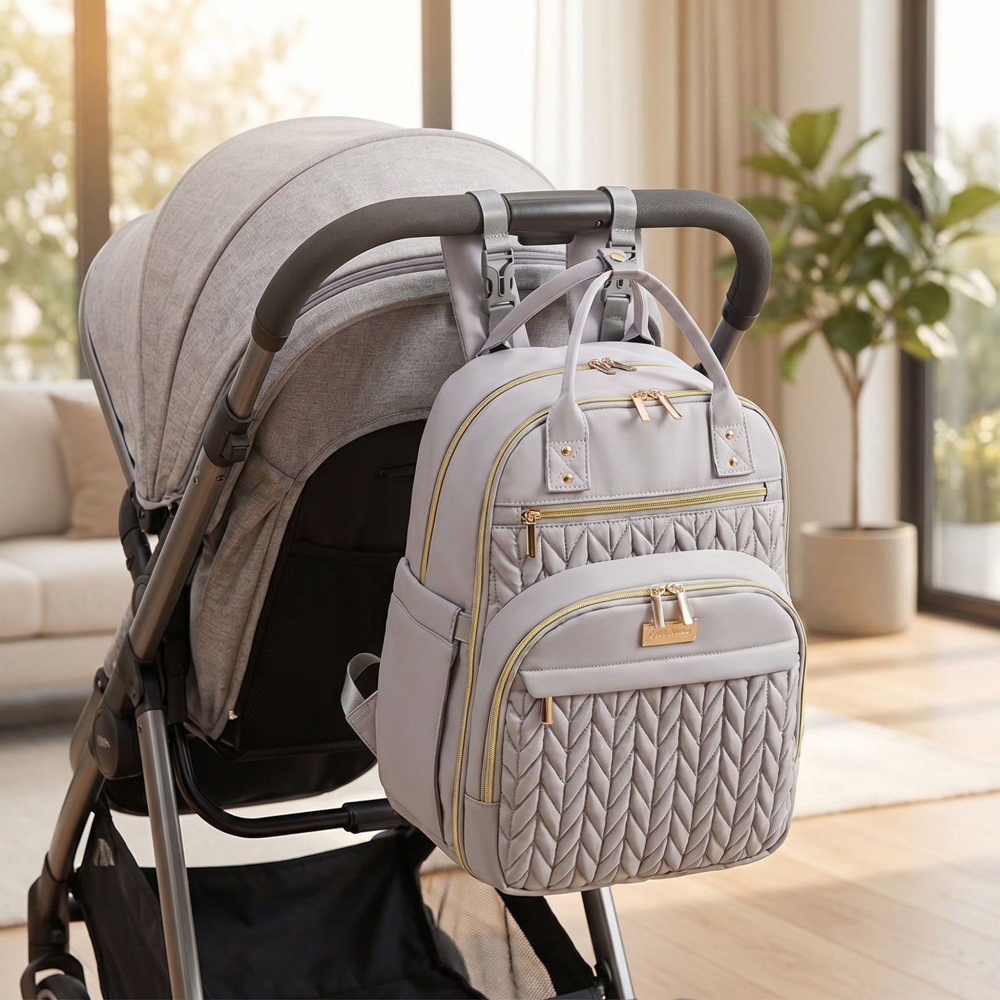 Diaper Bag Backpack with Changing Pad Multi Pocket Bag Stroller Strap Large Capacity Maternity Organizer 12x9x16.7in