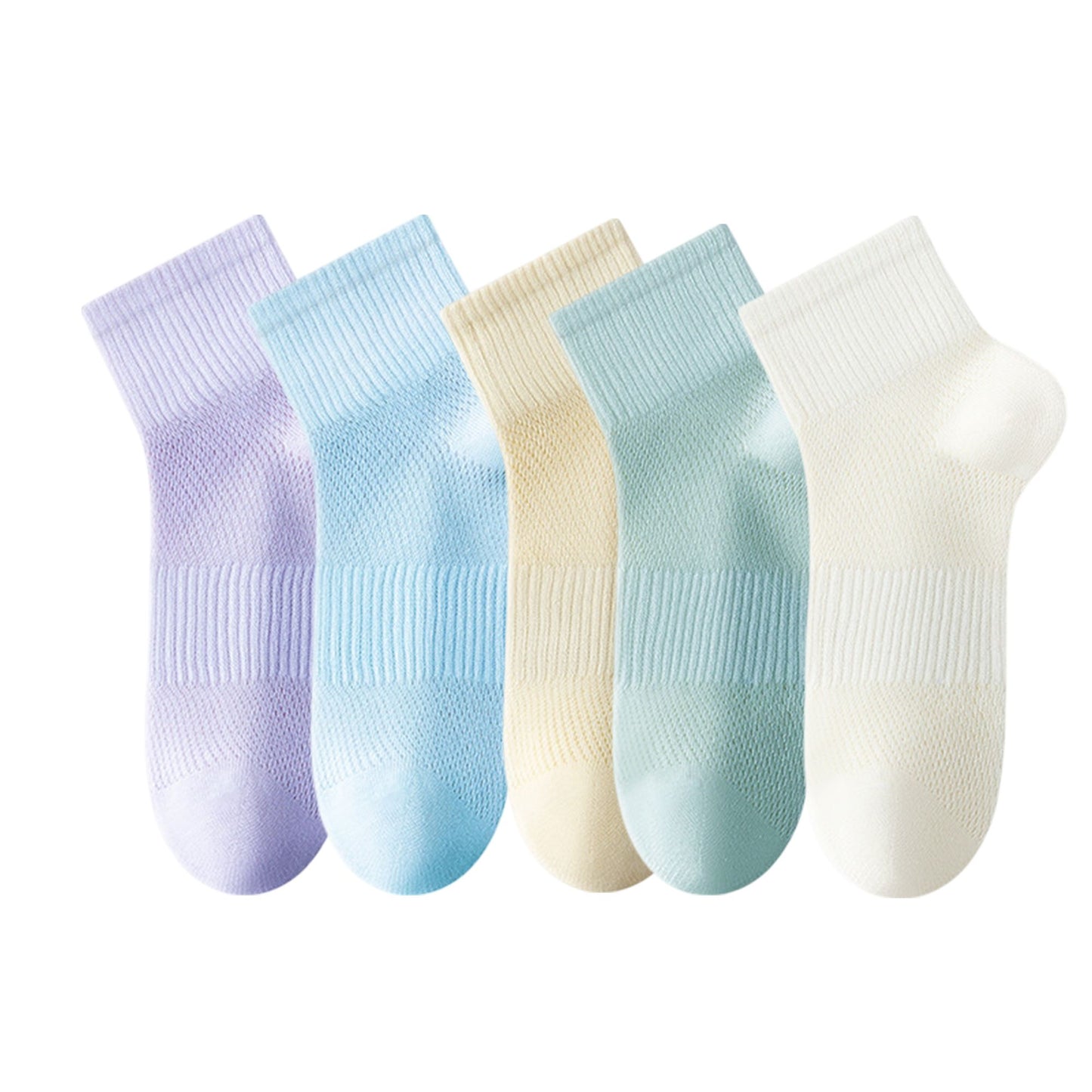 Womens Lightweight Breathable Ankle Socks 5-Pack Cushioned Sole Mesh Texture Soft Stretch Comfort Fit
