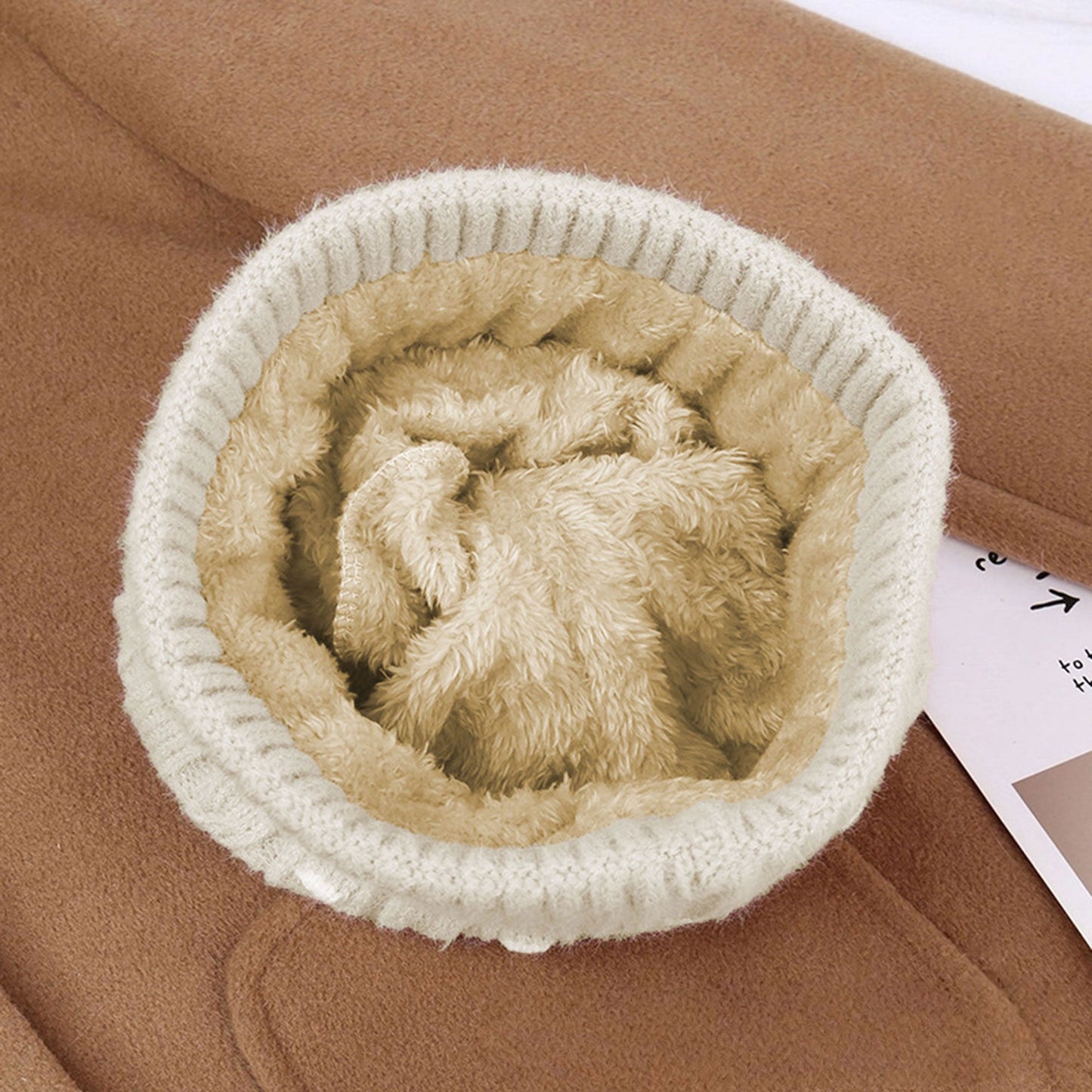 Knit Beanie with Large Faux Fur Pom-Pom - Winter Hat with Embroidered Accents