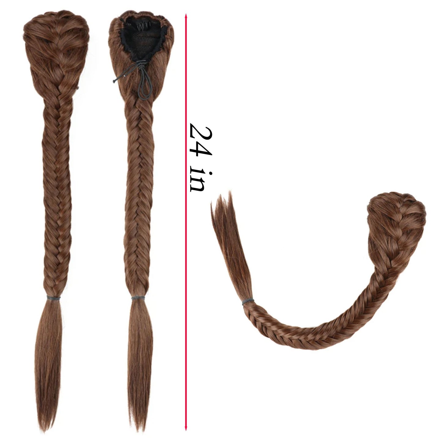 24-Inch Long Fishtail Braid Ponytail Hair Extension Claw Jaw Braiding Ponytail Synthetic Hairpiece for Women