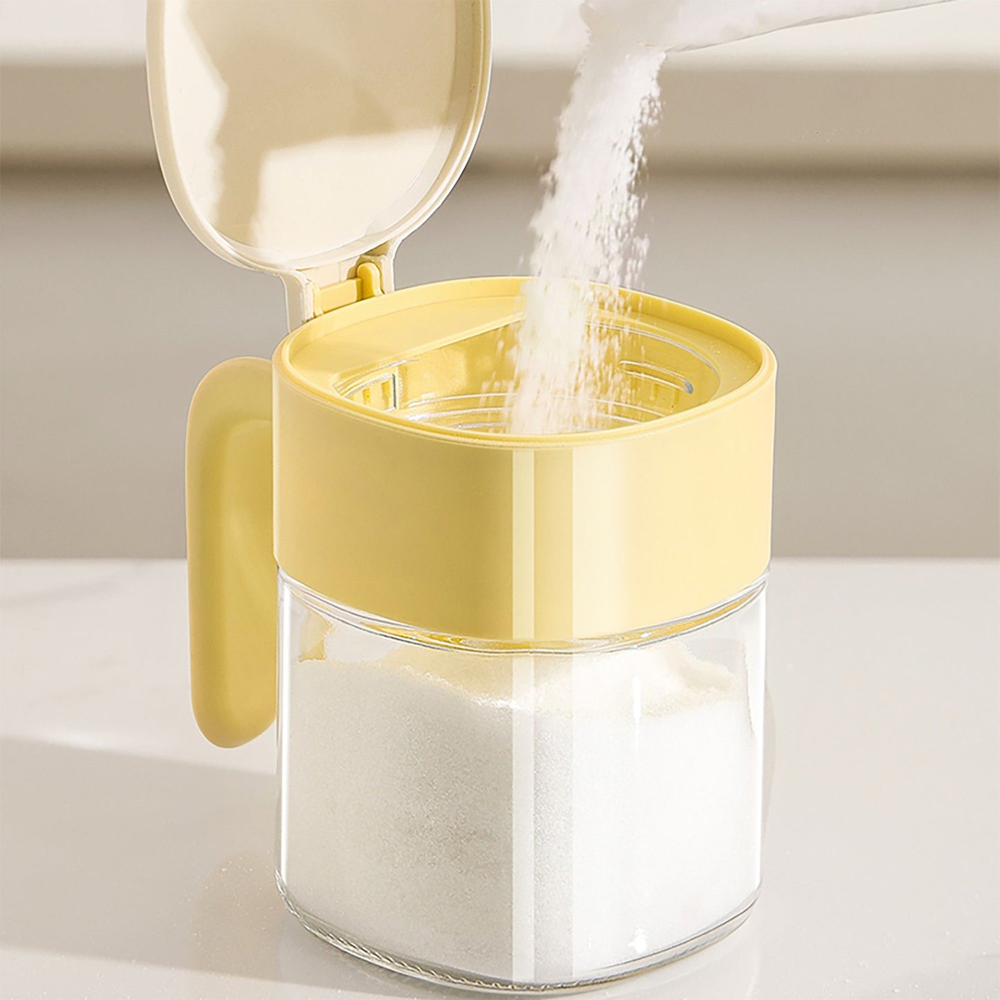 Glass Seasoning Jar with Spoon, Lid and Easy-Grip Handle