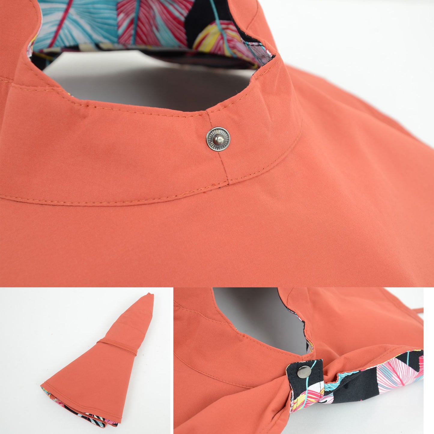 Wide Brim Sun Hat with Ponytail Hole Neck Tie Closure and Patterned Lining for UV Protection and Outdoor Style