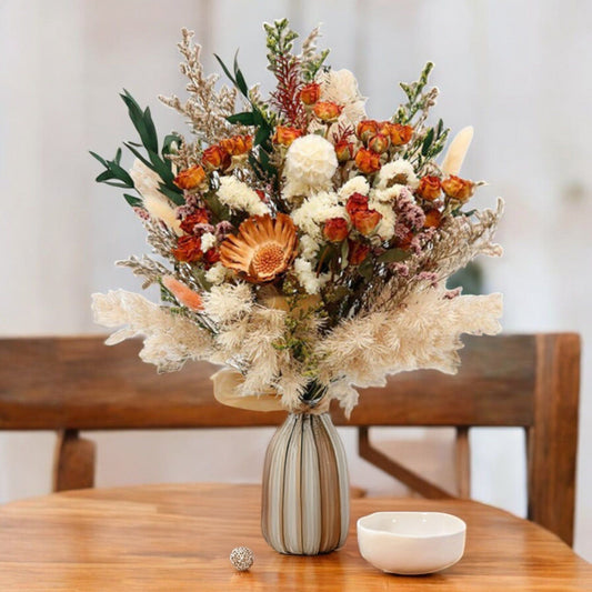 Autumn-Inspired Dried Flowers Floral Arrangement with Warm Hues, 17.8 Inches