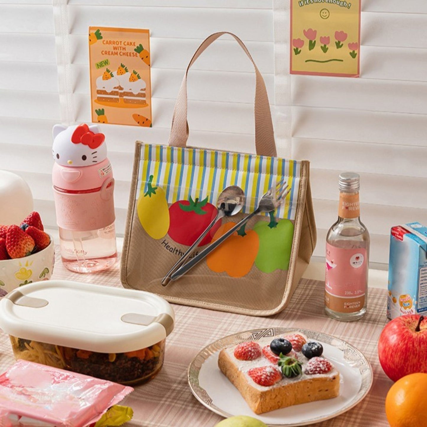 Insulated Lunch Bag with Transparent Front Pocket Portable Lunch Tote for Work School