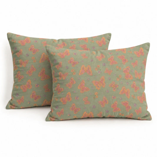 2-Piece Cotton Pillowcases with Vibrant Butterfly Print Design for Bedroom, Soft and Comfortable Bedding Set 20x26in