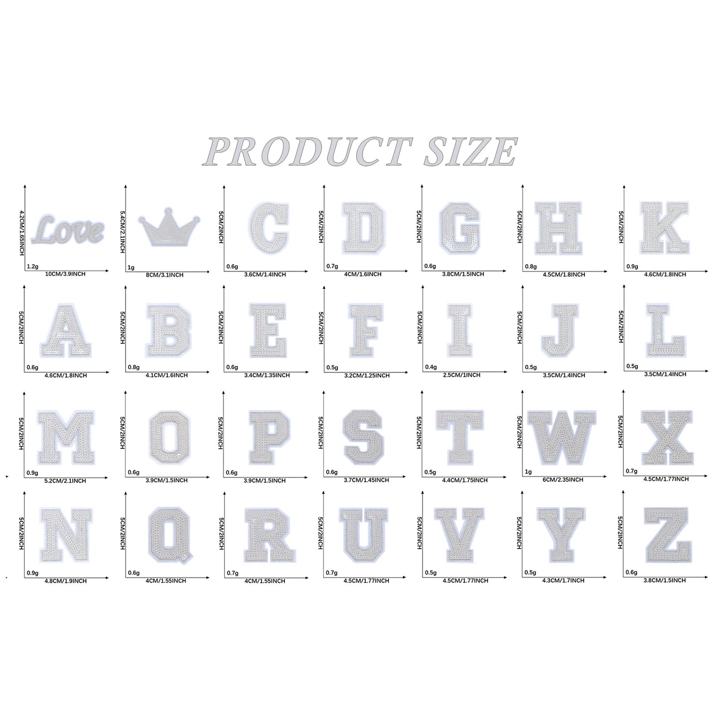 56 PCS Sequin Letter Iron On Patches A-Z Alphabet Varsity Letter Sewing Repair Preppy Glitter Hot-fix for Bag Shoes DIY Supplies