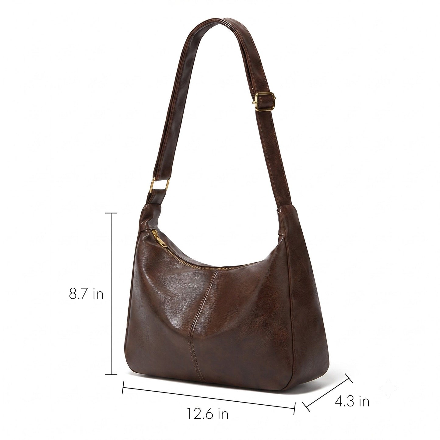 Faux Leather Hobo Shoulder Bag with Adjustable Strap and Zip Pocket