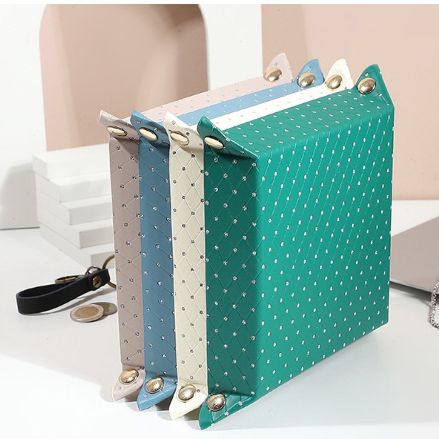 Foldable Desk Organizer Tray Snap Corner Storage Tray for Keys Jewelry Home Office Catchall