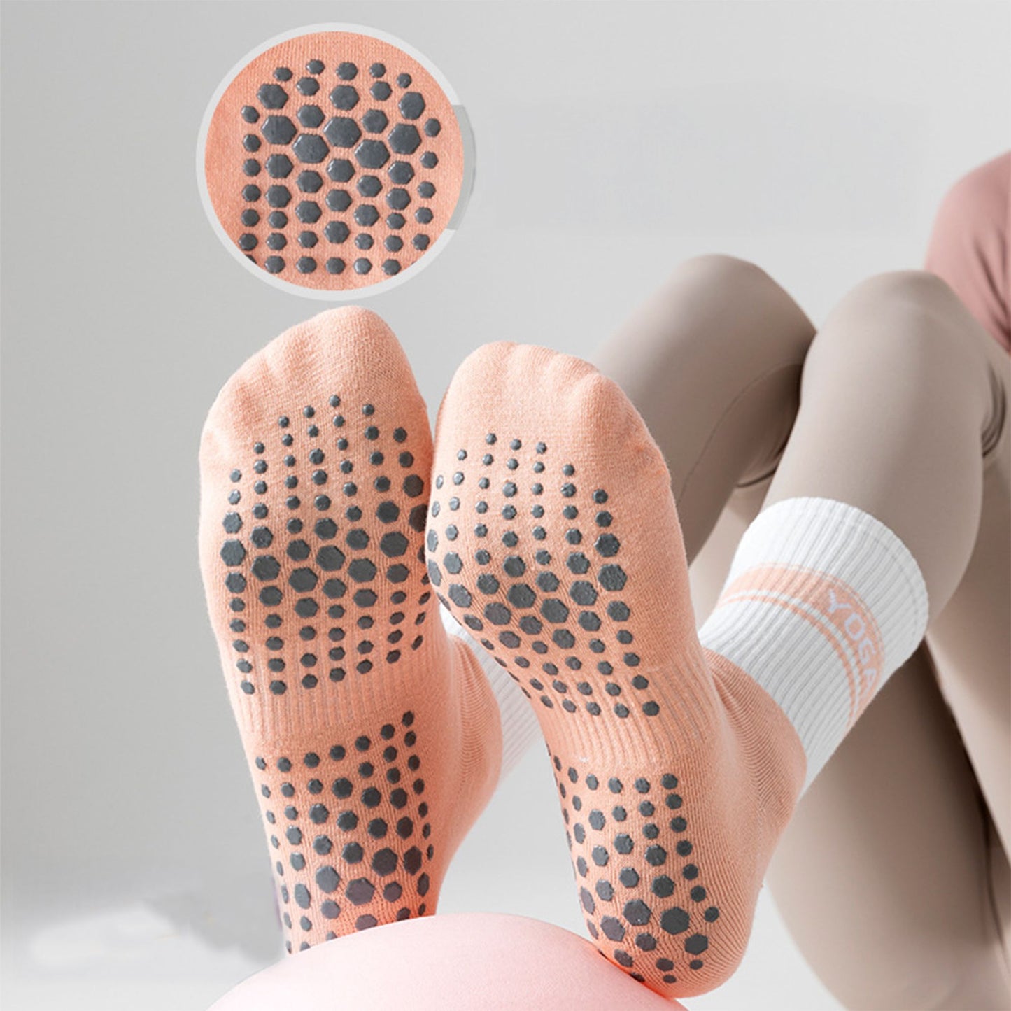 3 Pairs Non-Slip Yoga Crew Socks Soft Cotton Grip Sole Ribbed Cuff for Fitness