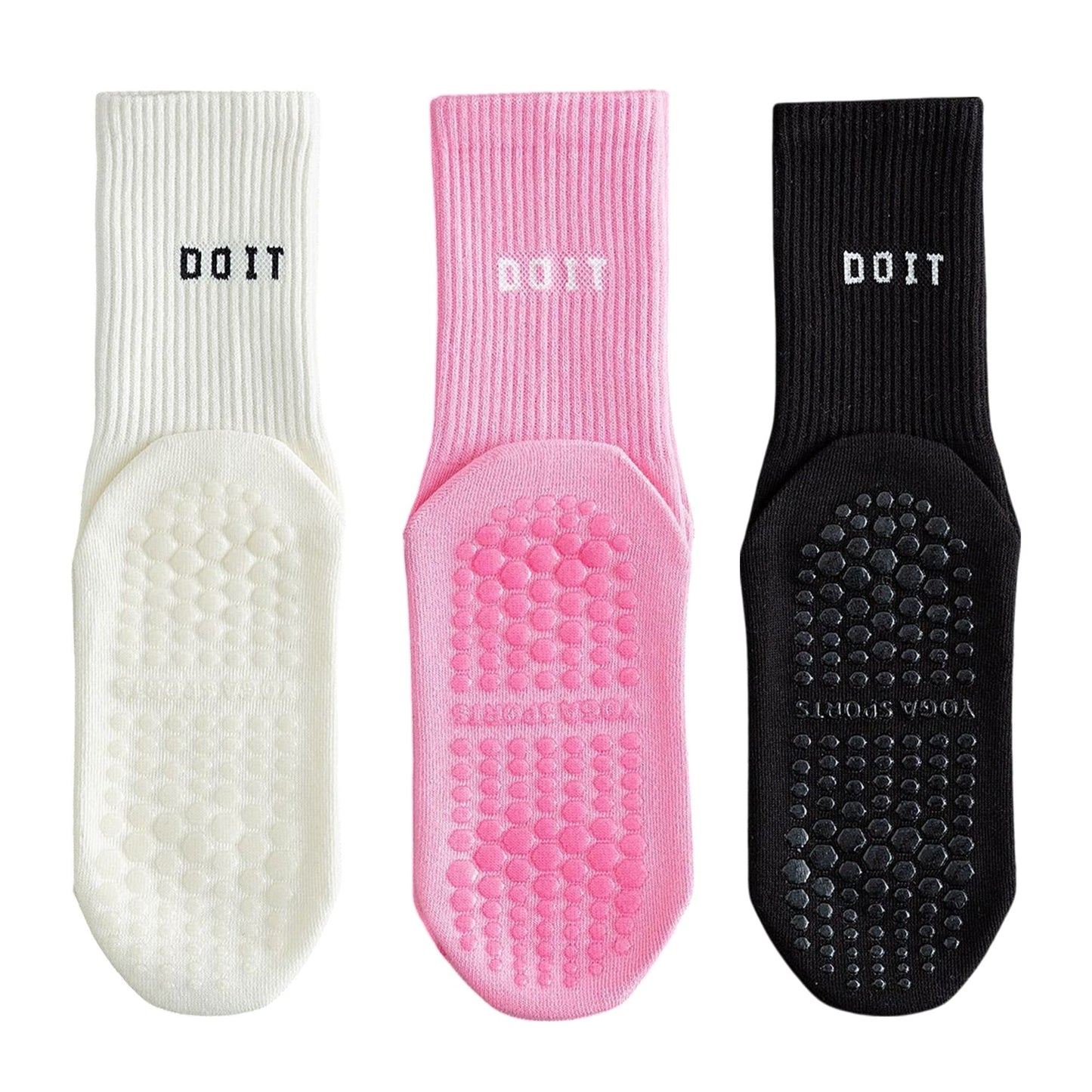3 Pair Combo Sale Anti Slip Crew Socks with Grip Soles and Ribbed Cuffs in Multiple Color Options