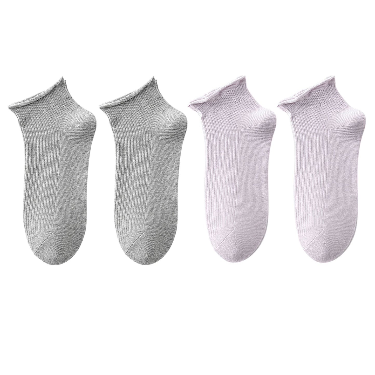 4 Pairs Ultra-Thin Ribbed Ankle Socks Soft Stretch Breathable Design in Multiple Color Combinations