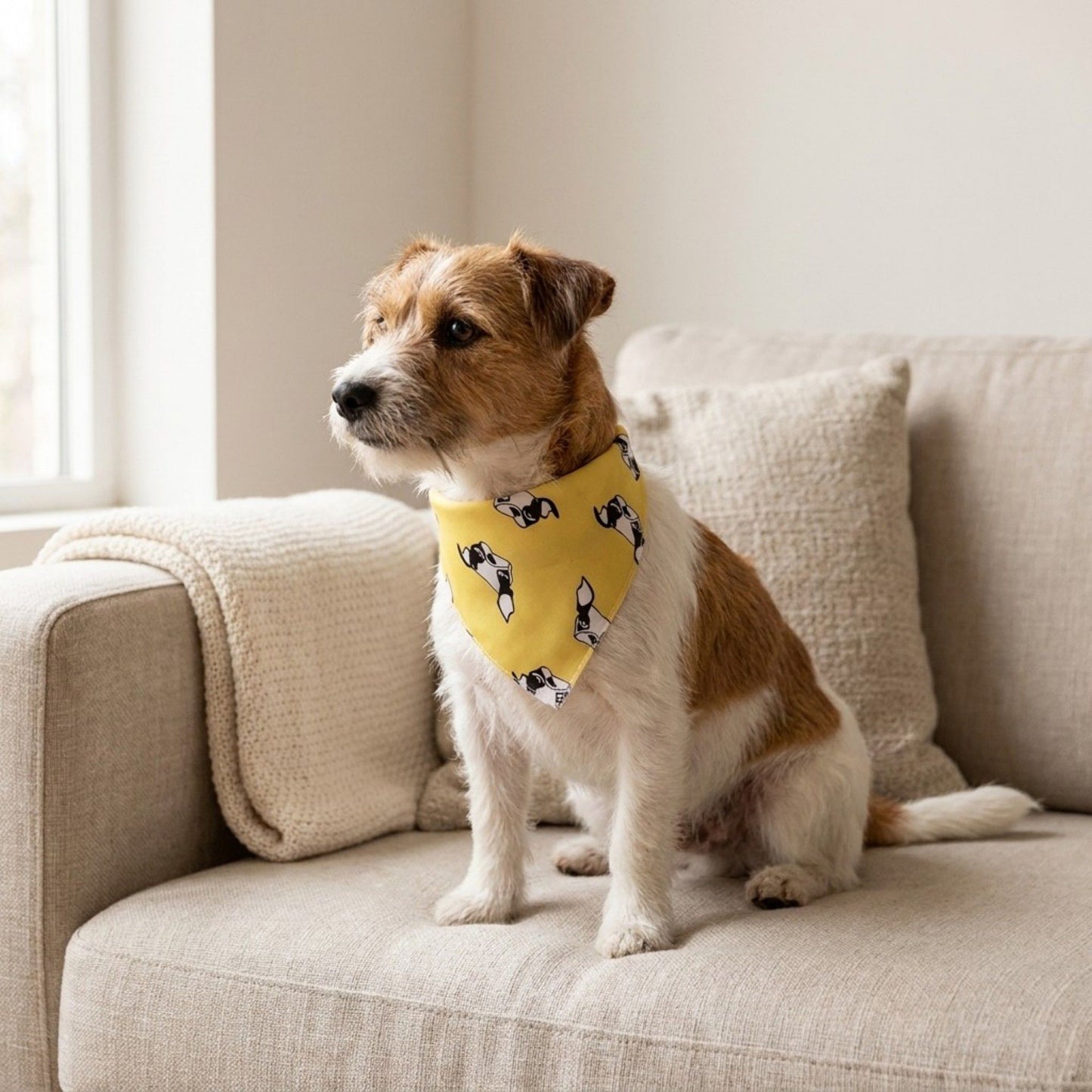 Dog Bandana Scarf Yellow with Black and White Pattern Pet Neck Accessory