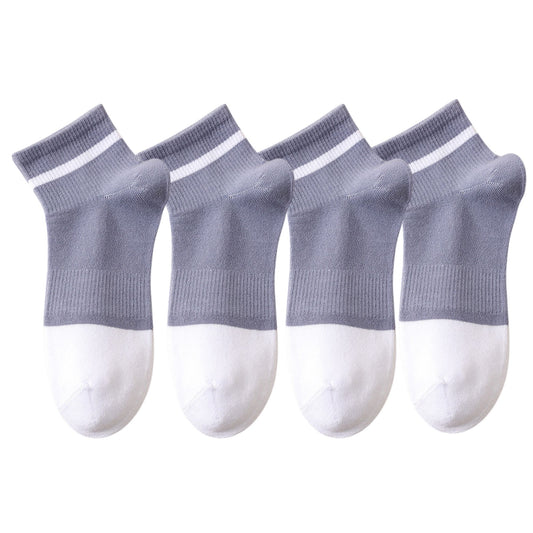 4 Pairs Women's Seamless Cotton Ankle Socks Breathable Stretch Ribbed Cuff in Assorted Color Block Design