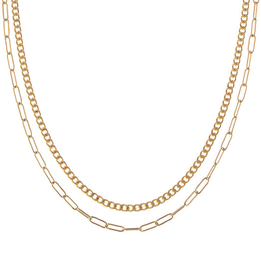 Women's Stainless Steel Double Chain Necklace with 18K Gold Plating, Adjustable Length, Modern and Versatile Design