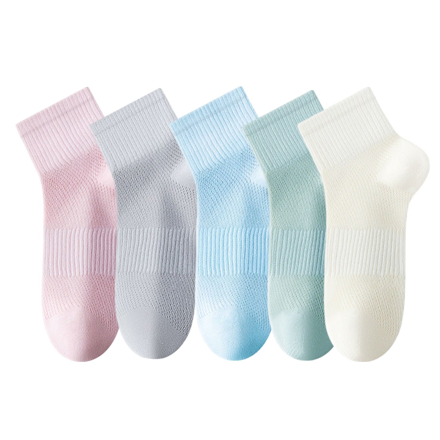 Womens Lightweight Breathable Ankle Socks 5-Pack Cushioned Sole Mesh Texture Soft Stretch Comfort Fit