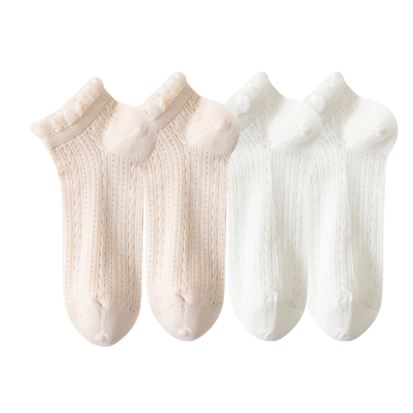 4-Pair Pack Breathable Lace Trim Ankle Socks with Open Knit Mesh Texture and Cotton Comfort