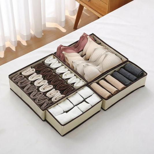 4 Piece Drawer Organizer Set with Divided Compartments