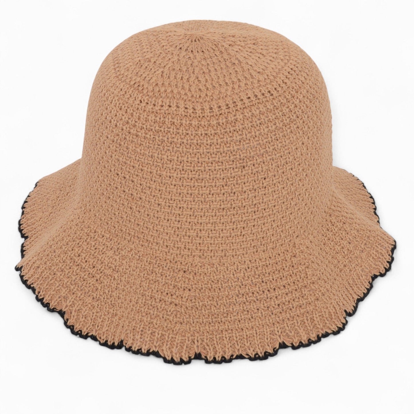 Women's Woven Floppy Bucket Hat with Scalloped Brim Edge Detail