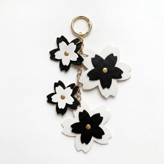 Cherry Blossom Bag Charm with Gold Tone Chain and Clip