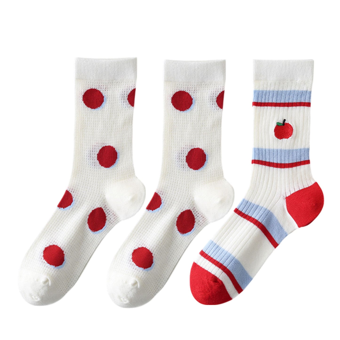 Womens Cute Cartoon Embroidered Crew Socks 3-Pair Pack Fun Patterned Cotton Knit Soft and Stretchy Casual Style