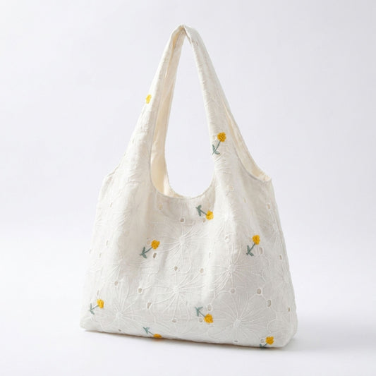 Embroidered Floral Hobo Tote Bag with Shoulder Handle