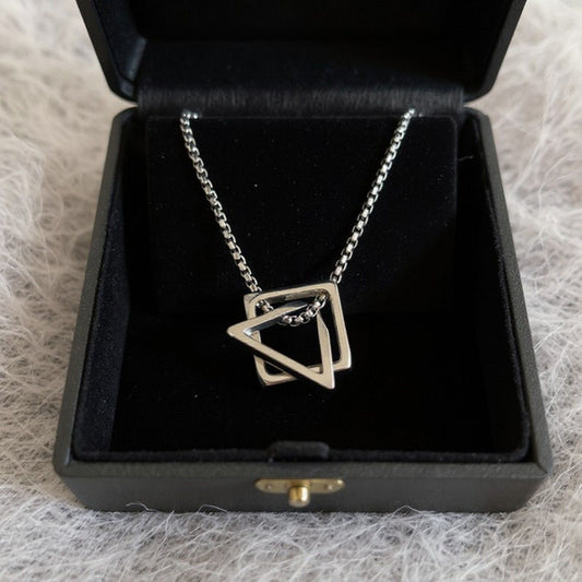 Women's Interlocking Triangle Pendant Necklace with Minimalist Geometric Design