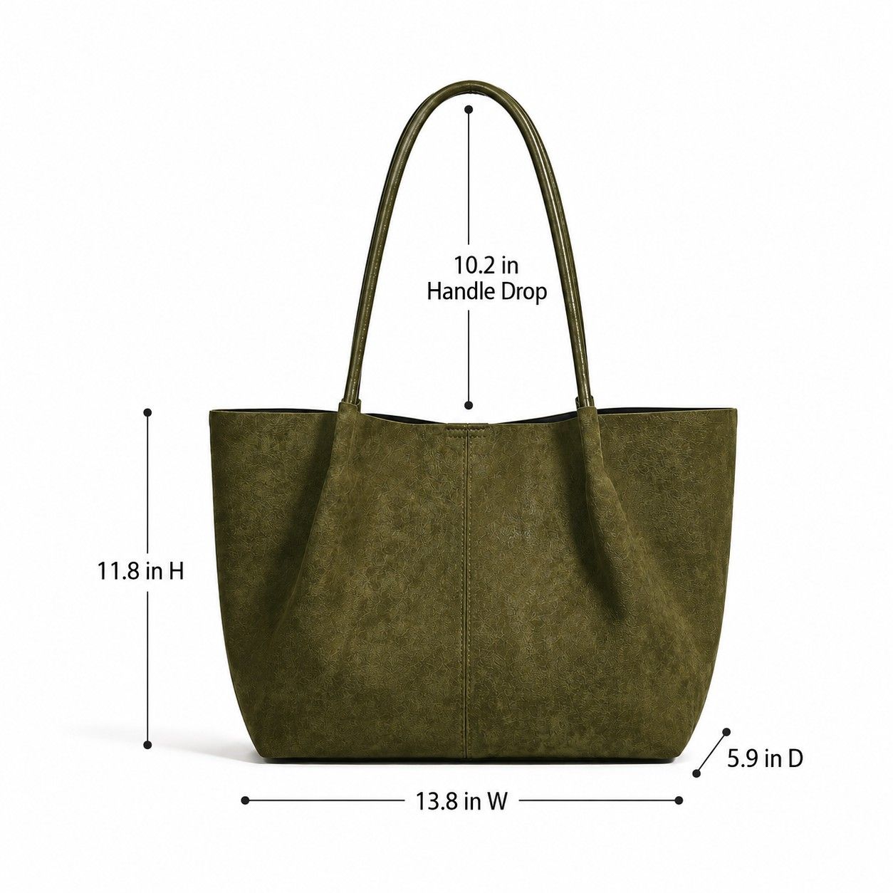 Faux Suede Tote Bag with Removable Zip Pouch and Double Shoulder Handles