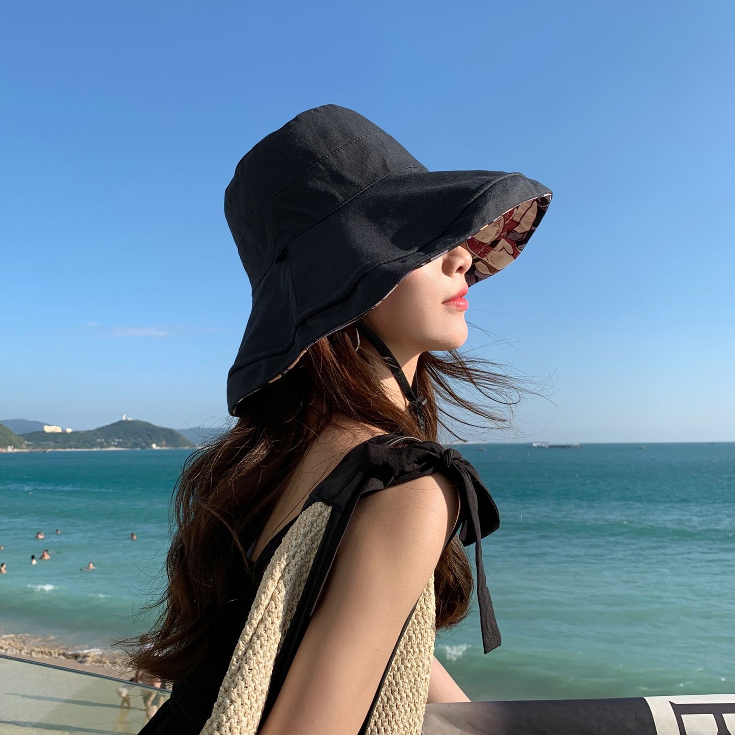 2-in-1 Women's Floral & Solid Double-Sided Bucket Hat for Outdoor