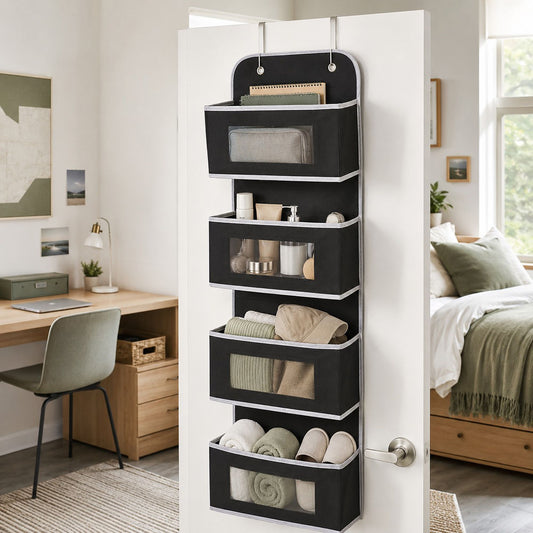 4 Tier Hanging Storage Organizer with Clear Window Pockets for Door Wall or Closet