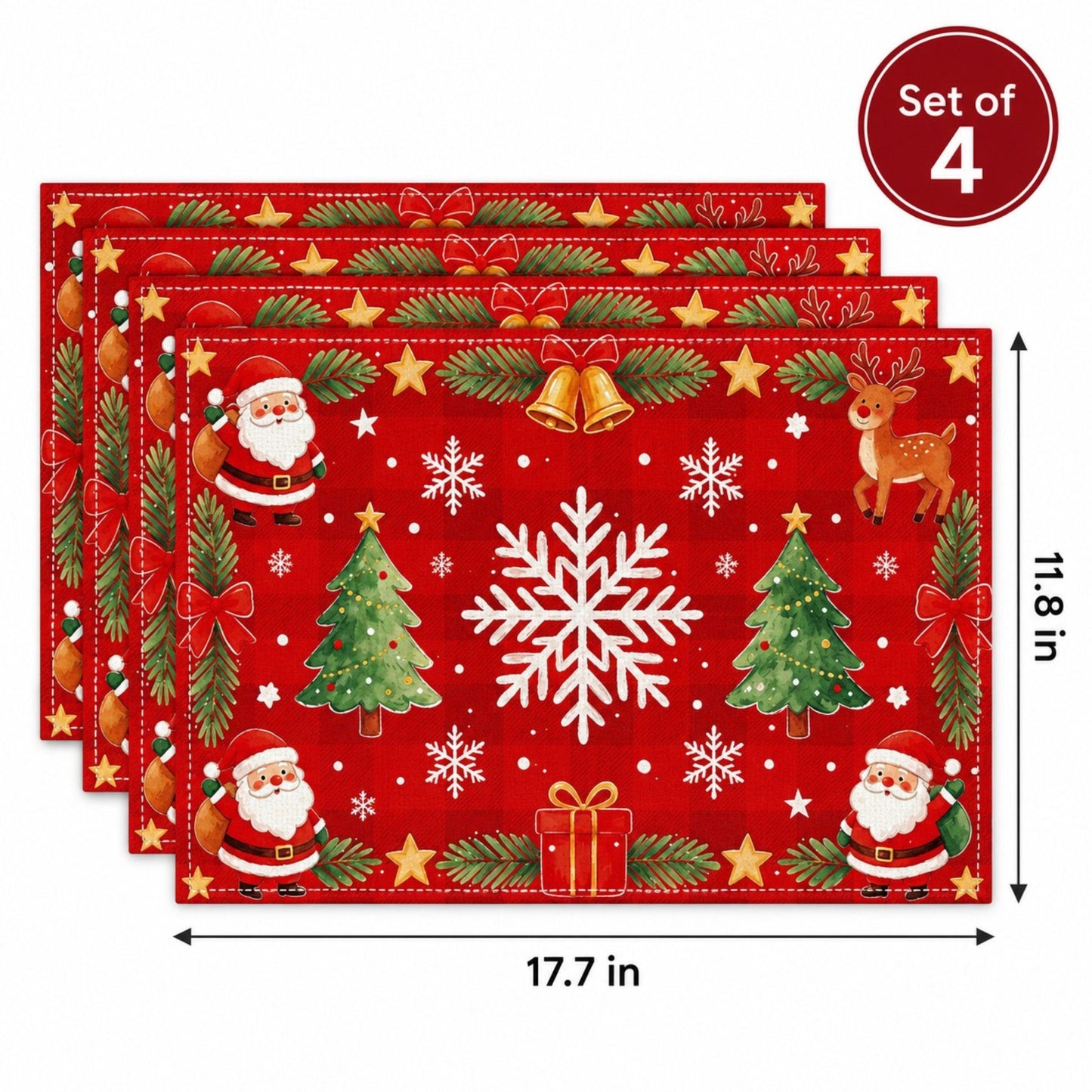 Christmas Placemats Set of 4 Red Holiday Table Mats 11.8 x 17.7in
