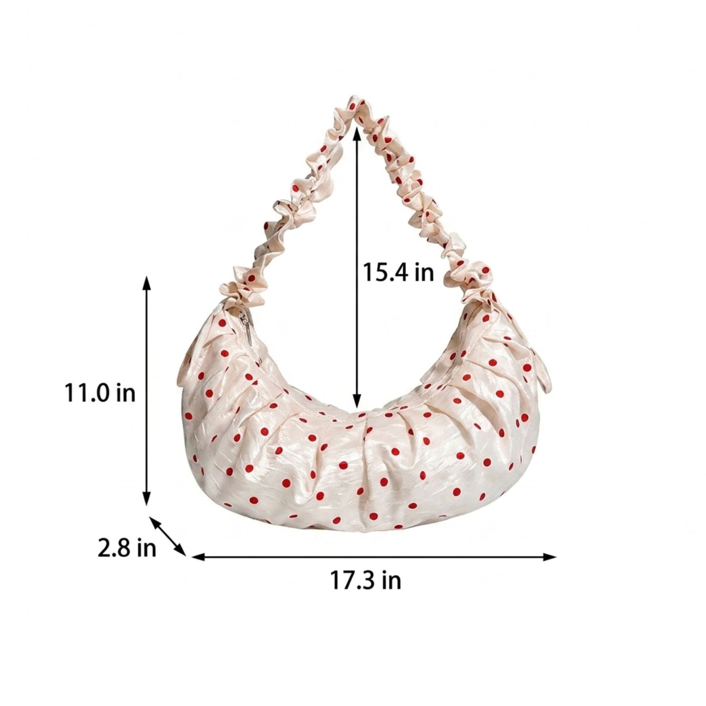 Polka Dot Ruched Shoulder Bag with Soft Slouchy Shape