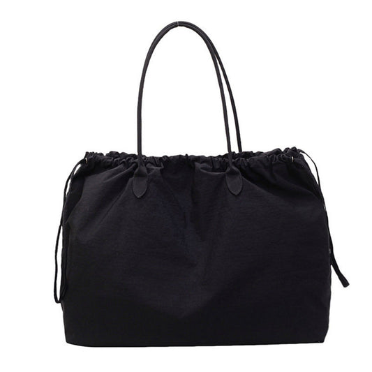 Nylon Drawstring Shoulder Tote Bag with Soft Slouchy Silhouette and Long Carry Straps