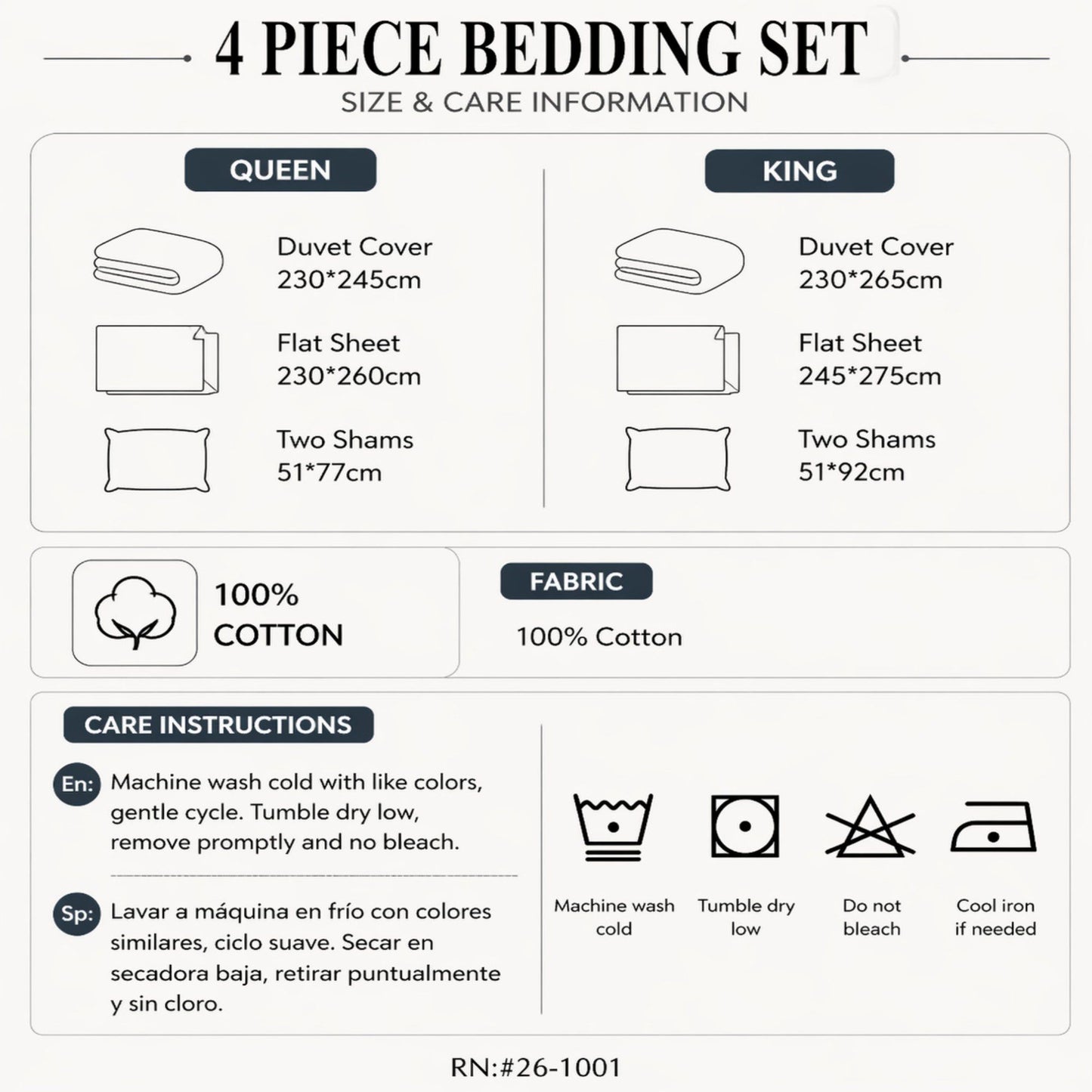 4-Piece Cotton Bedding Set with Floral Print Duvet Cover, Pillowcases, and Flat Sheet for Elegant Bedroom Makeover