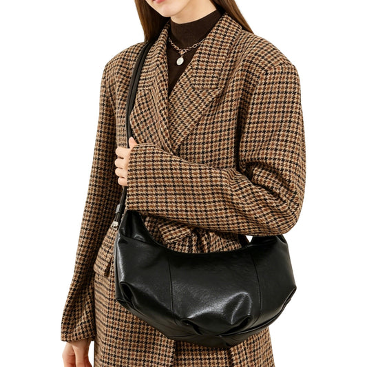 Slouchy Crescent Shoulder Bag with Genuine Leather Finish and Adjustable Strap