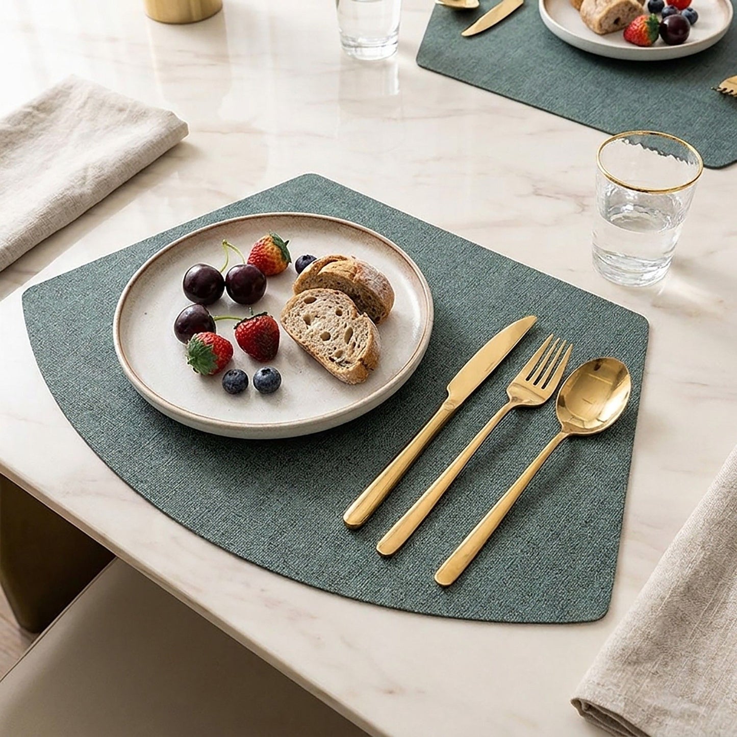 6 Piece Fan Shaped Faux Linen Placemat Set Waterproof Heat Resistant Table Mats for Dining Table