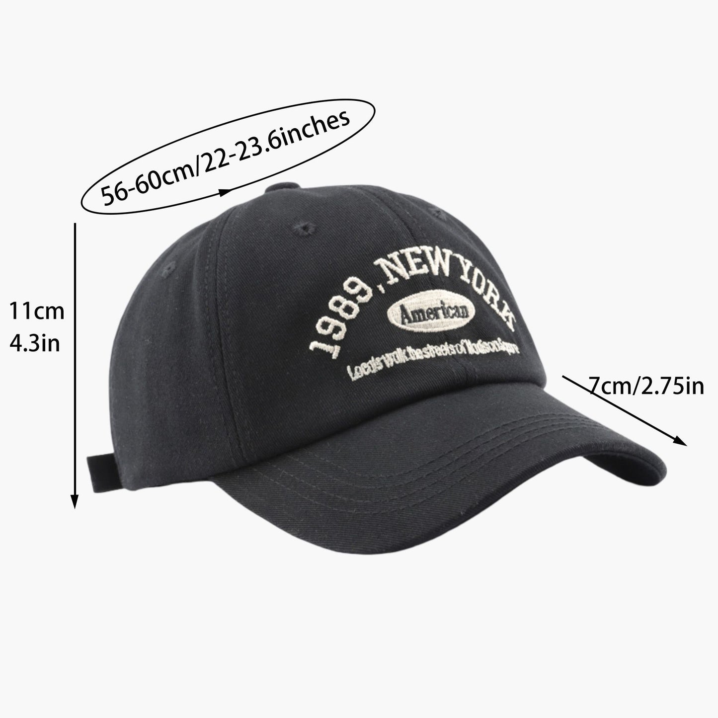 Cotton Baseball Cap with Embroidered Lettering Adjustable Strap Back
